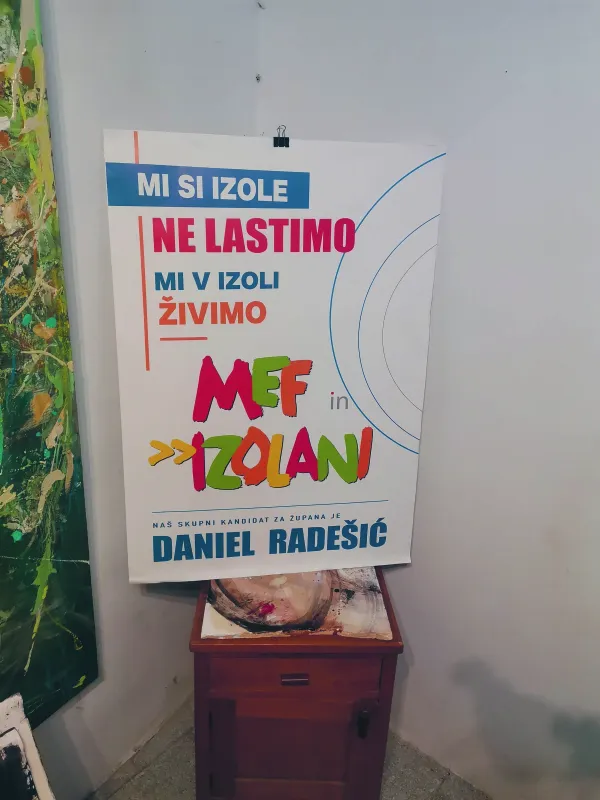 Mef in Izolani, plakat, volitve, Izola